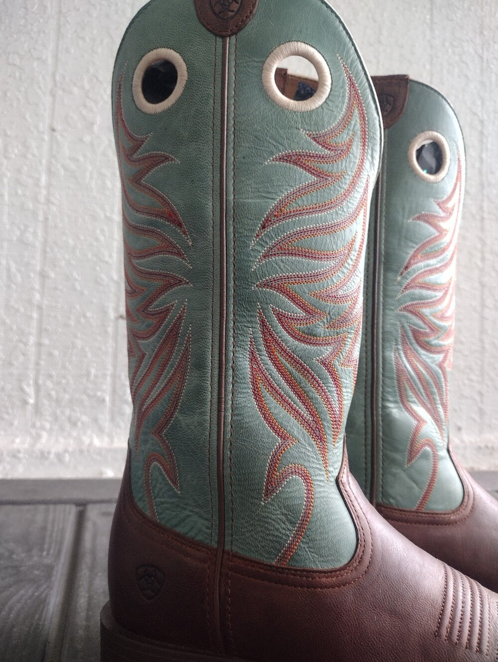 Ariat Round Up Rider Western Cowboy Boots Brown & Teal Leather Embroidered Women - Picture 7 of 9